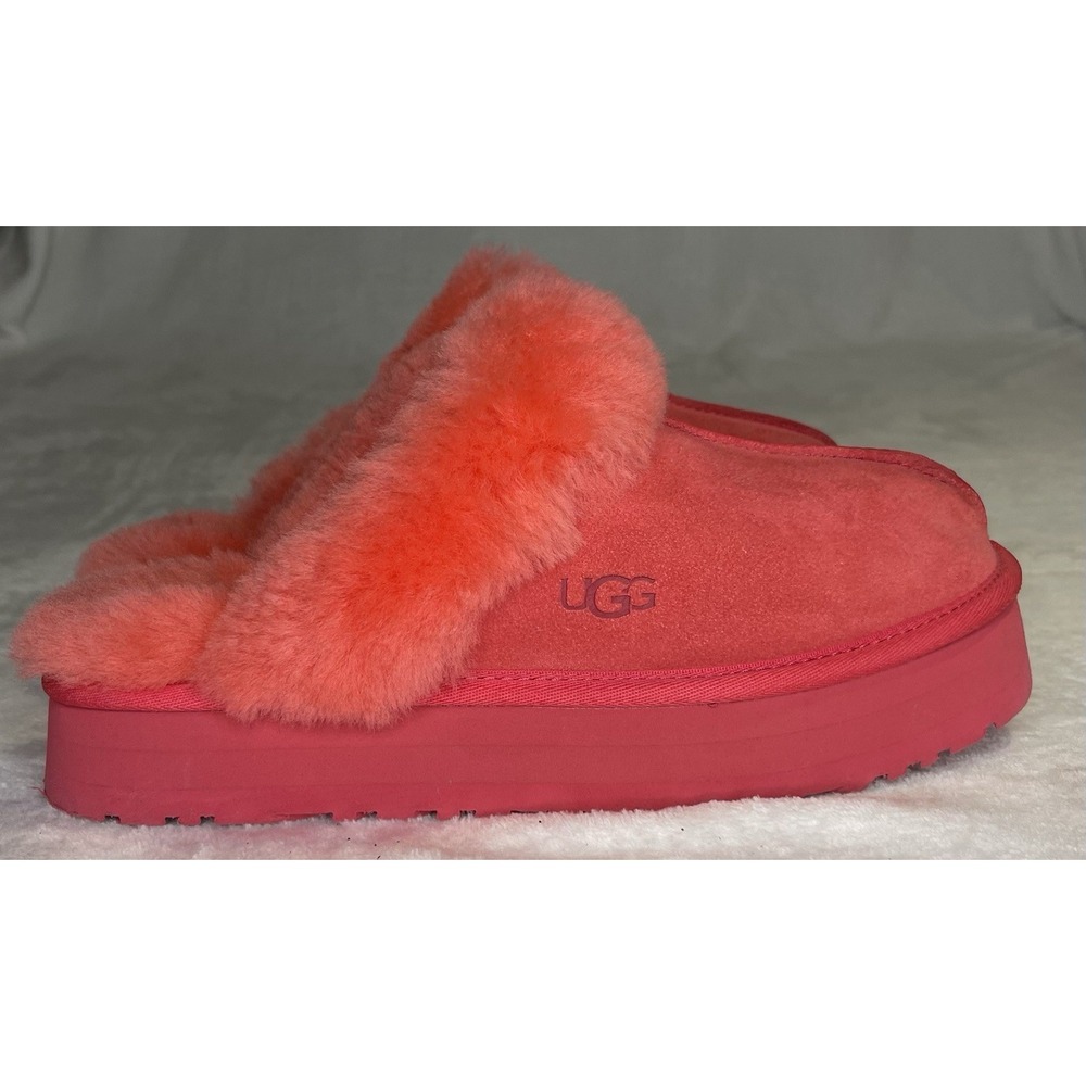 Ugg Disquette Platform Slippers Size 9 Red Suede Sheepskin Uggs